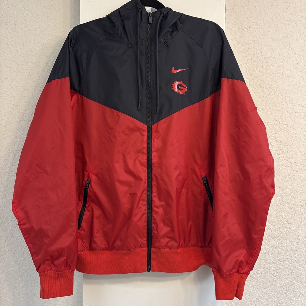 Nike UGA Georgia Bulldogs On-Field Windrunner Lined Jacket Men's M Red Black EUC